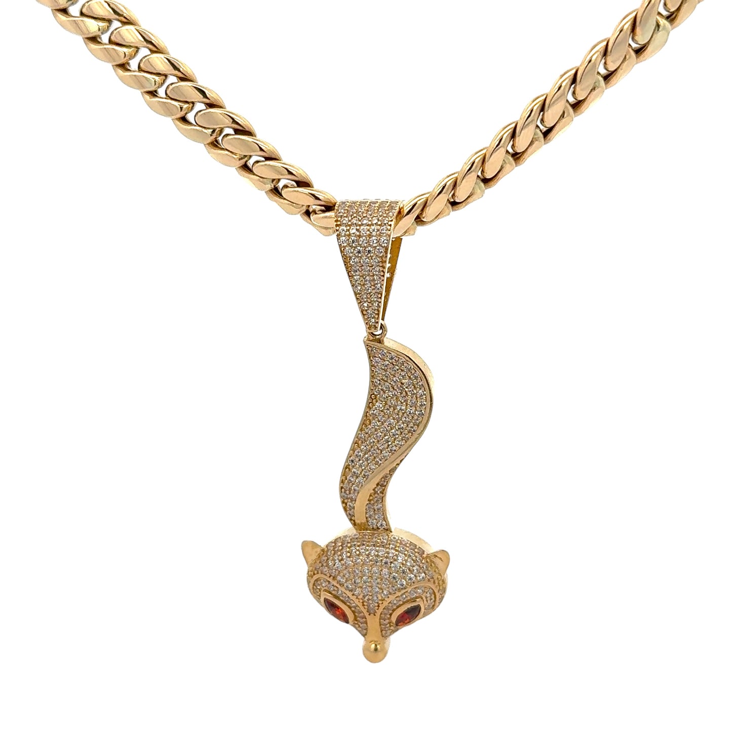 New 14K CZ Fox Pendant & Miami Cuban Choker (16"). H.J™️