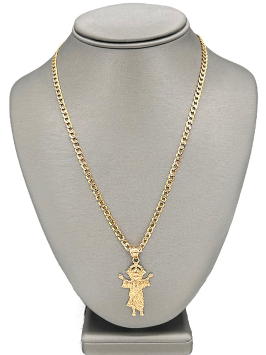 New 14K Divine Child Pendant & Two Tone Cuban Chain H.J™️