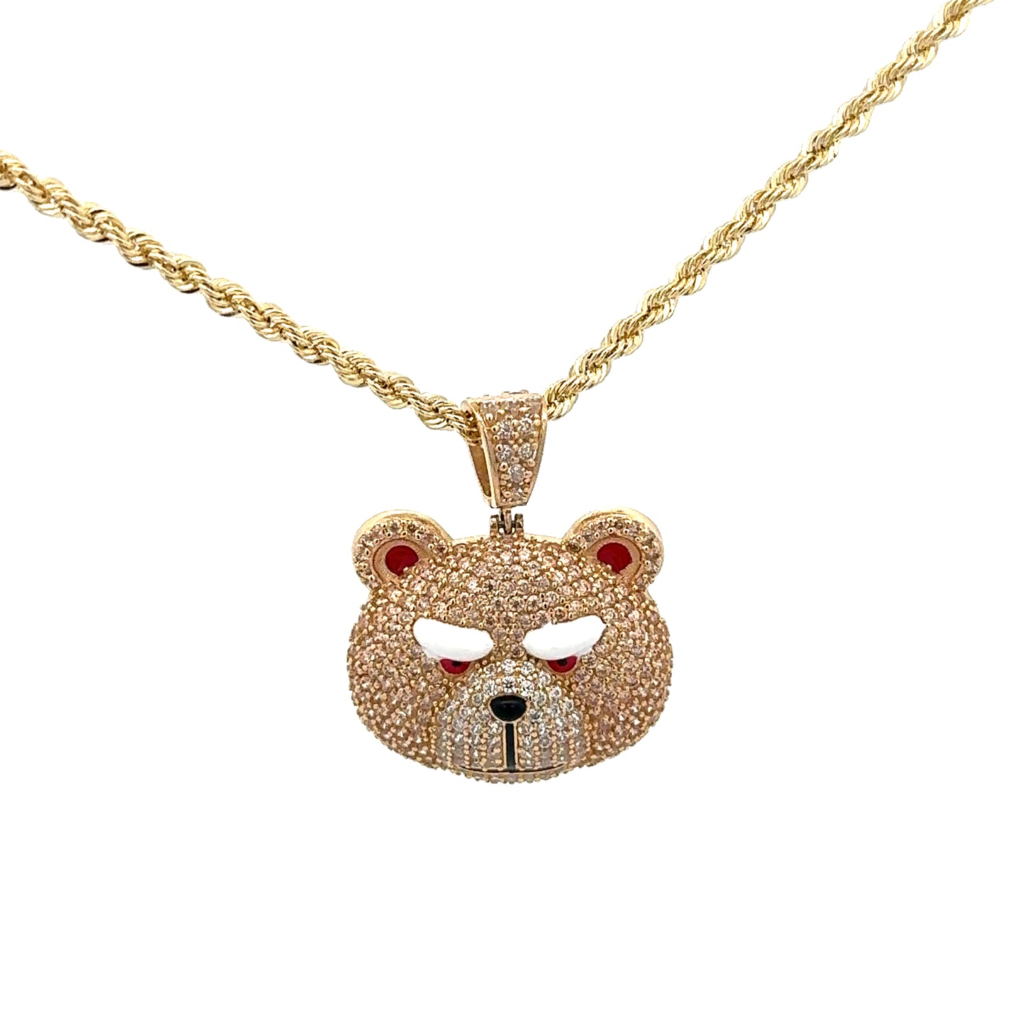 New 14K CZ Bear Pendant & Rope Chain. H.J™️