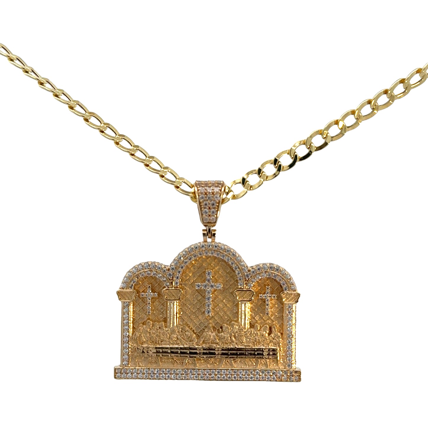 New 14K CZ Last Supper Pendant & Cuban Chain (4.5MM). H.J™️