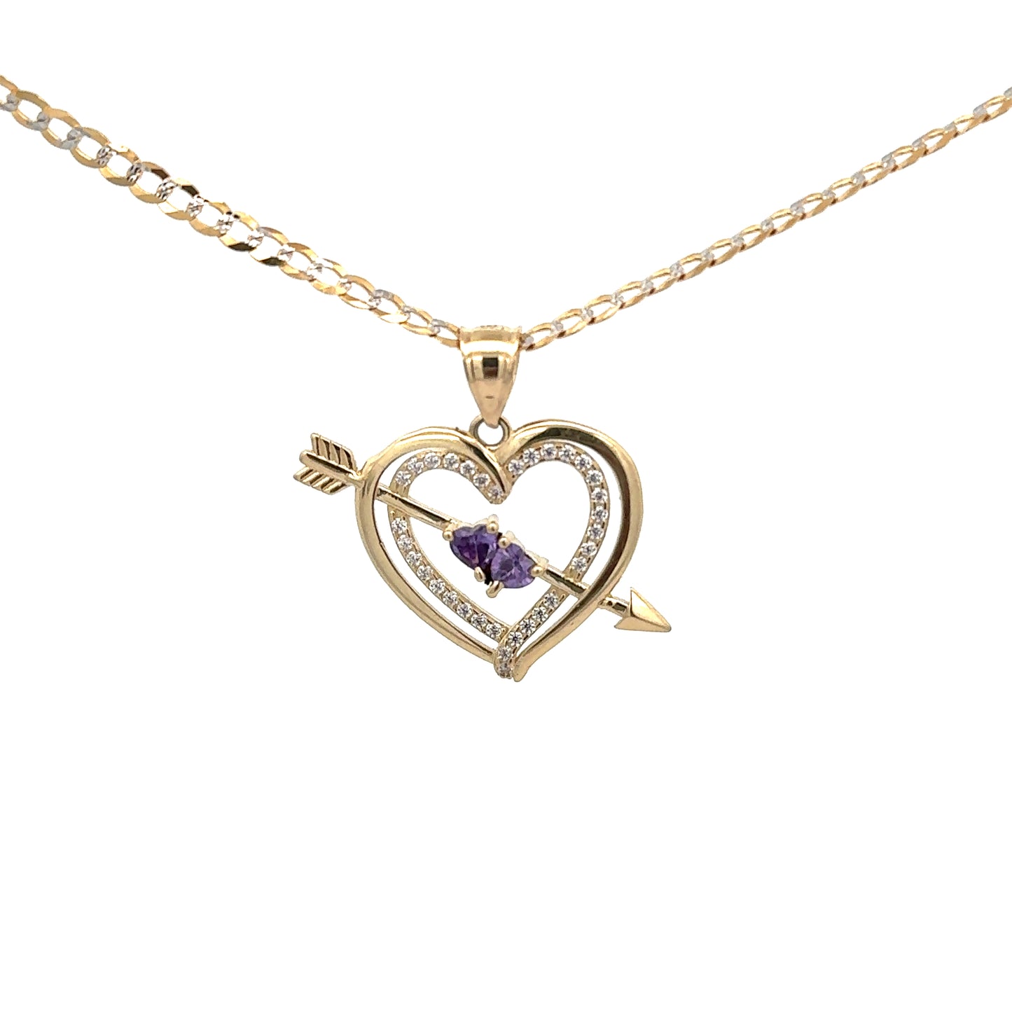 New 14K CZ Heart Pendant & Solid Two Tone Cuban Chain (2.1MM). H.J™️