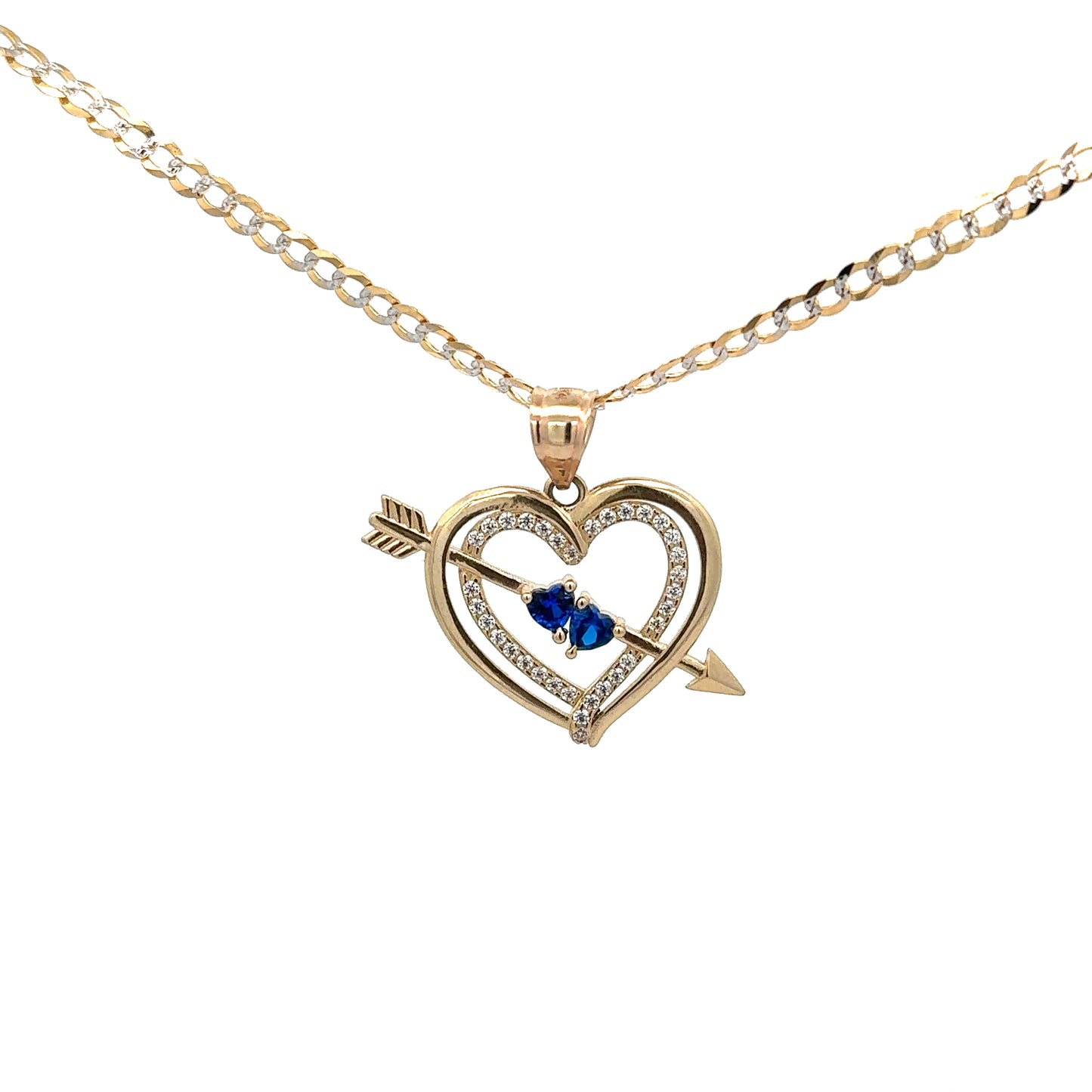 New 14K CZ Heart Pendant & Solid Two Tone Cuban Chain (2.1MM).  H.J™️