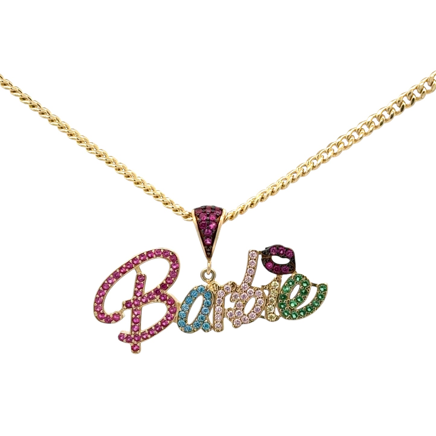 New 14K CZ Barbie Pendant & Miami Cuban Chain. H.J™️