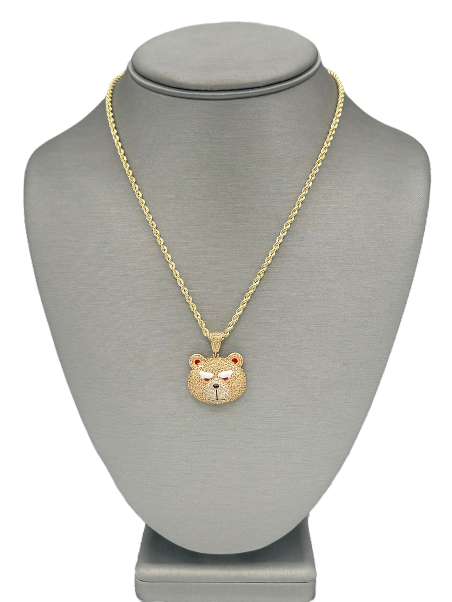 New 14K CZ Bear Pendant & Rope Chain. H.J™️