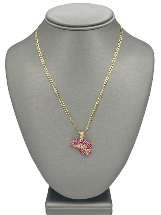 New 14K CZ Lips Pendant & Solid Cuban Chain. H.J™️