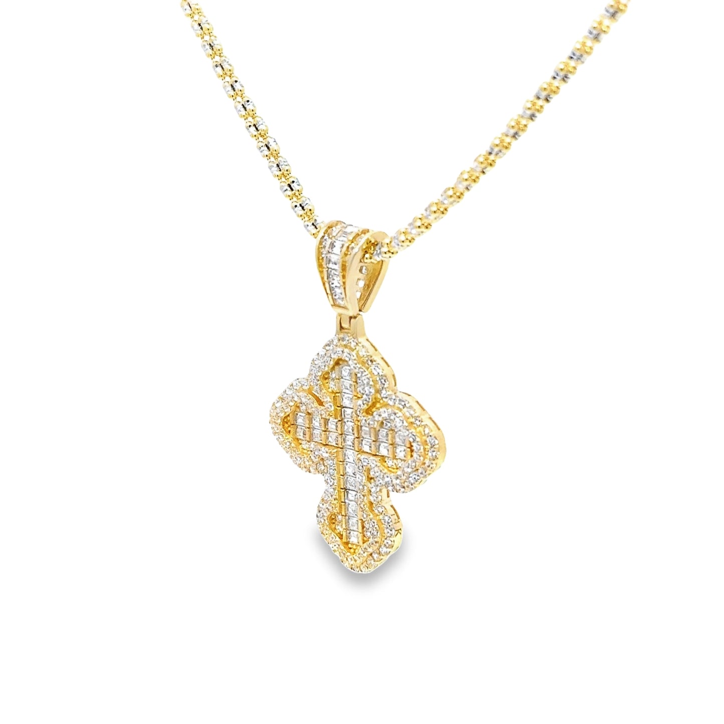 New 14K CZ Cross Pendant & Ice Chain (2.5MM). H.J™️