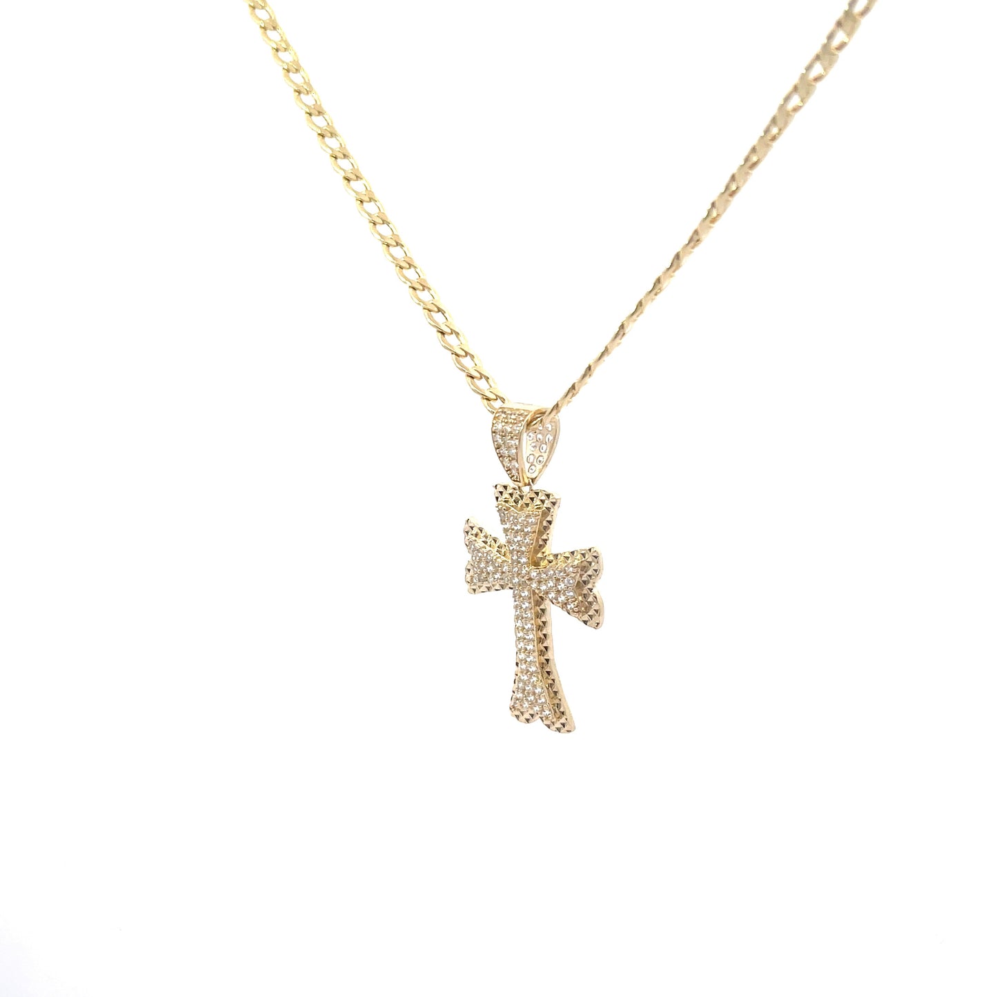 New 14K CZ Cross Pendant & Cuban Chain (4.0MM). H.J™️