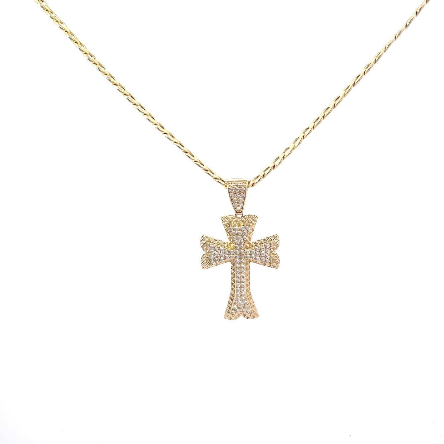 New 14K CZ Cross Pendant & Cuban Chain (4.0MM). H.J™️