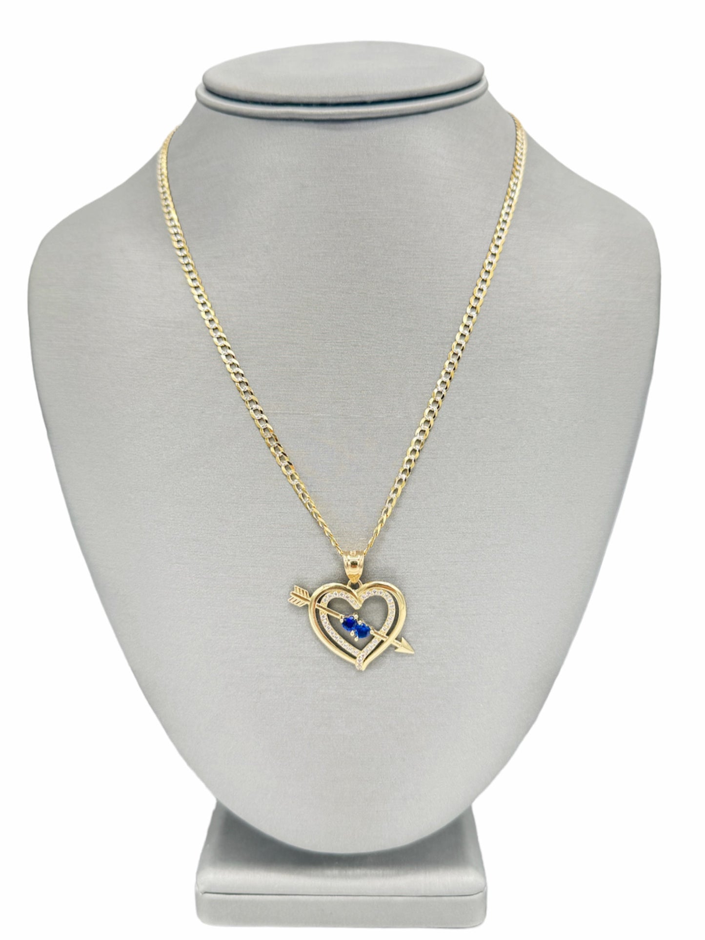 New 14K CZ Heart Pendant & Solid Two Tone Cuban Chain (2.1MM).  H.J™️