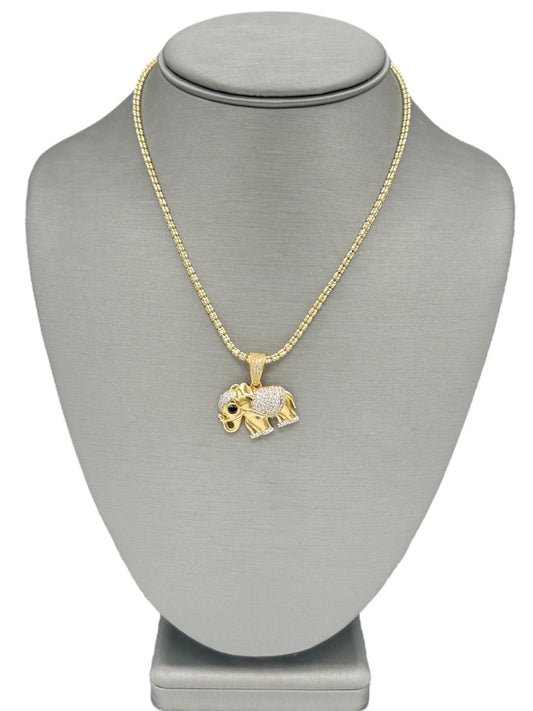 New 14K CZ Elephant Pendant & Ice Chain. H.J™️