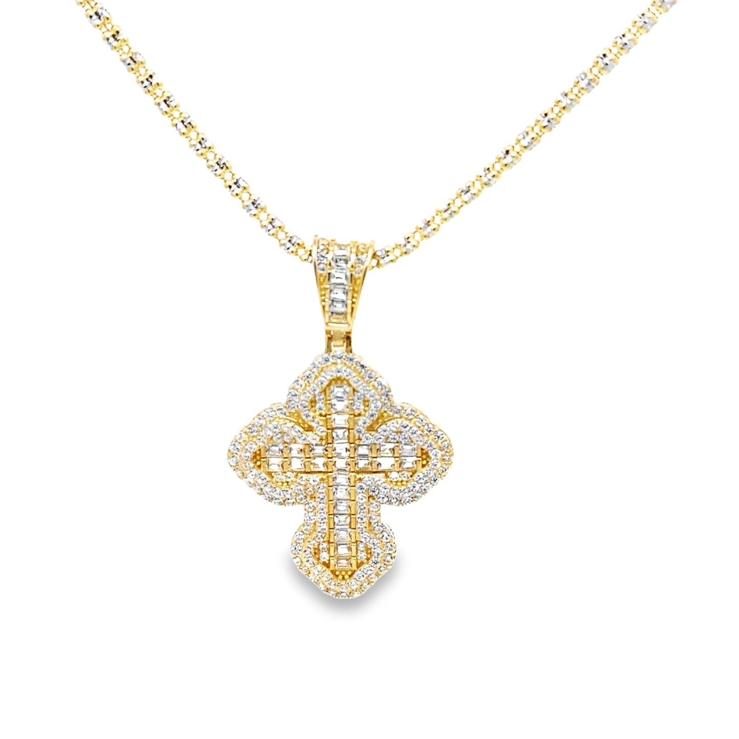 New 14K CZ Cross Pendant & Ice Chain (2.5MM). H.J™️