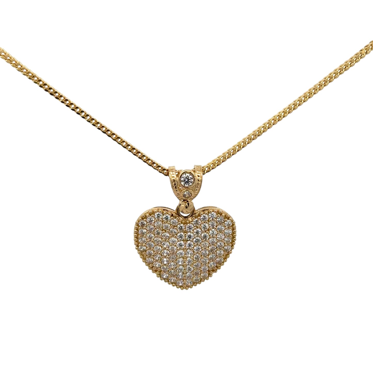 New 14K CZ Heart Pendant & Franco Chain H.J™️