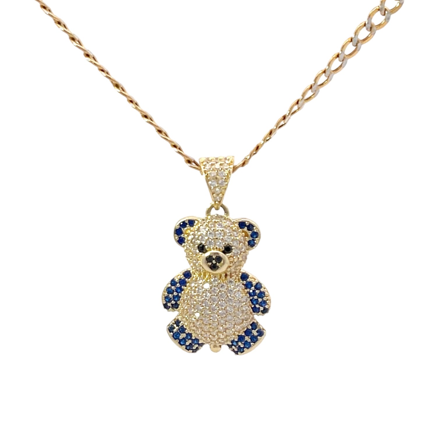 New 14k CZ Teddy Bear Pendant & Two Tone Cuban Chain (3.7MM) H.J™️