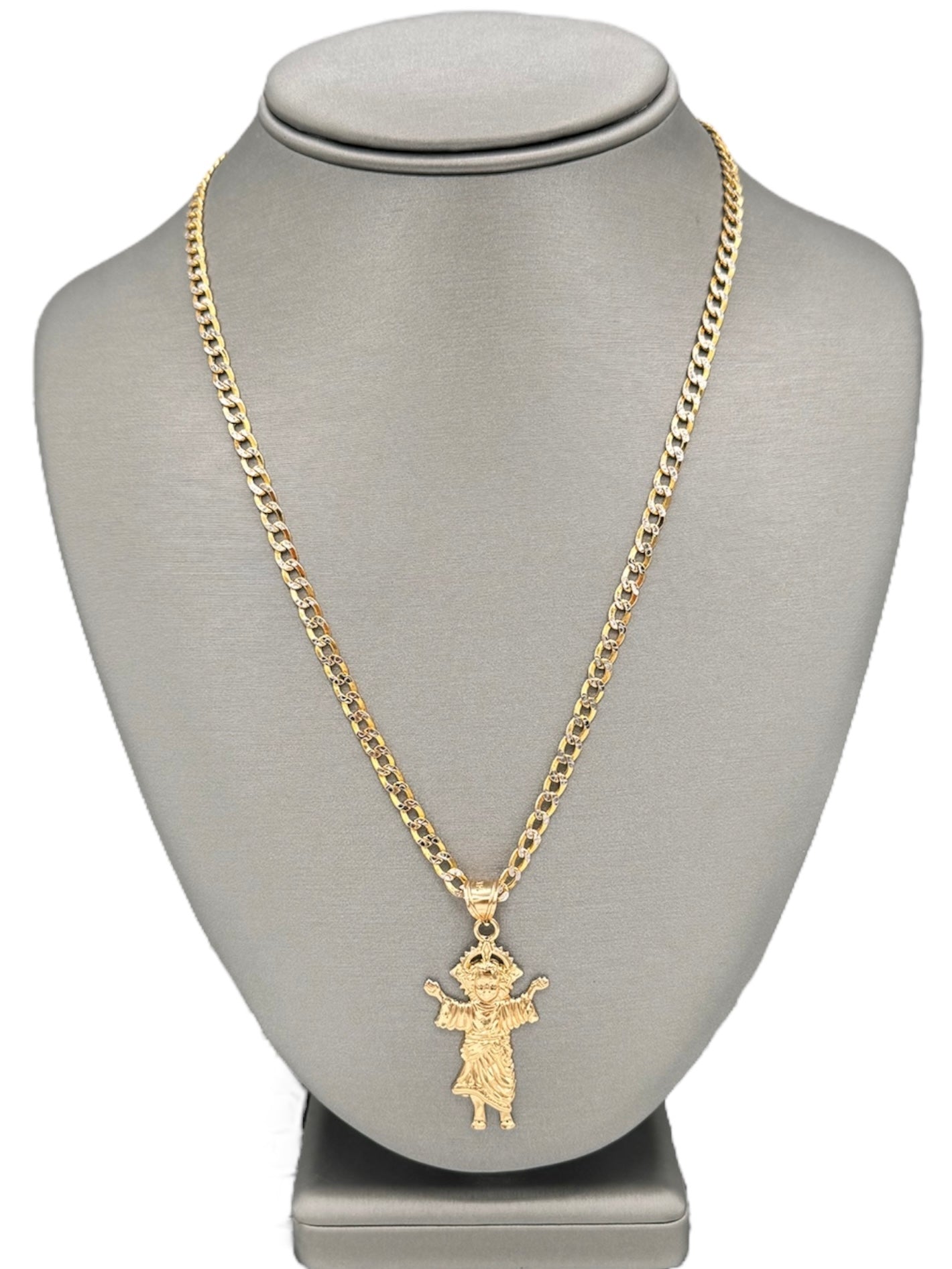 New 14K Divine Child Pendant & Two Tone Cuban Chain H.J™️