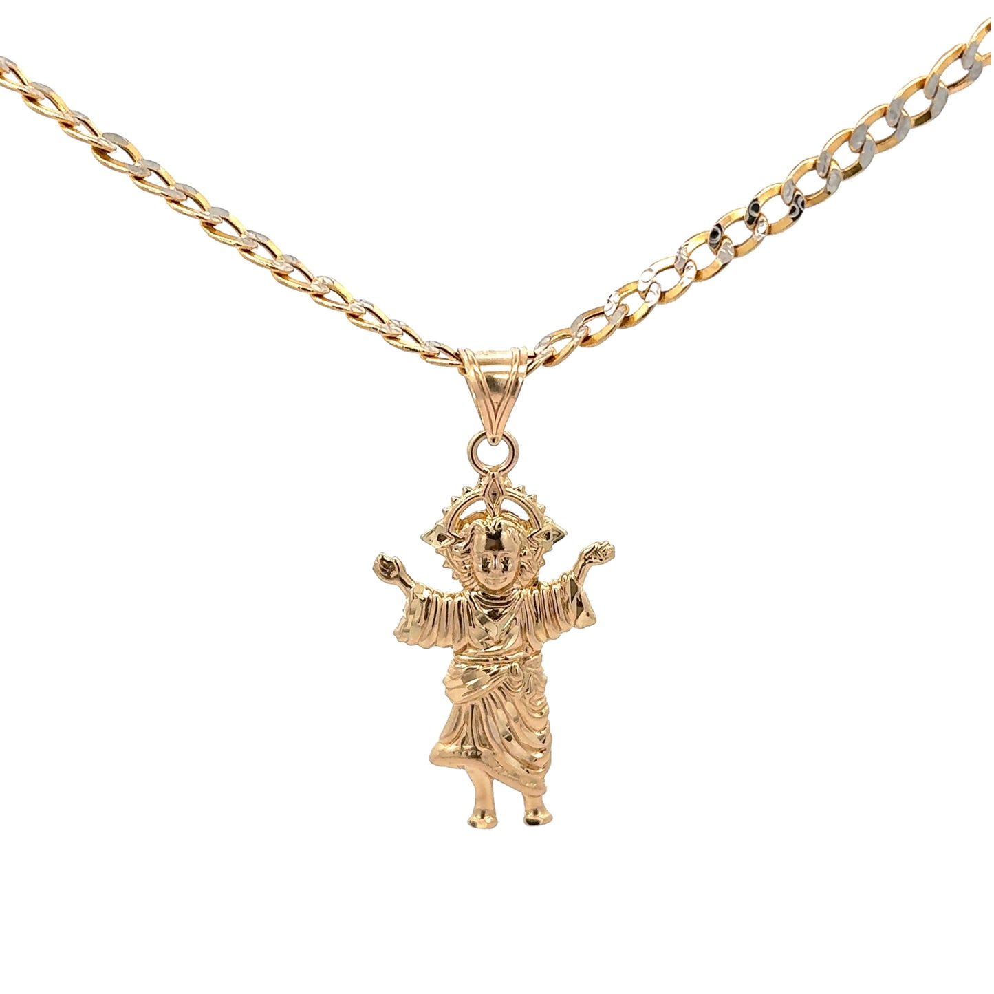New 14K Divine Child Pendant & Two Tone Cuban Chain H.J™️