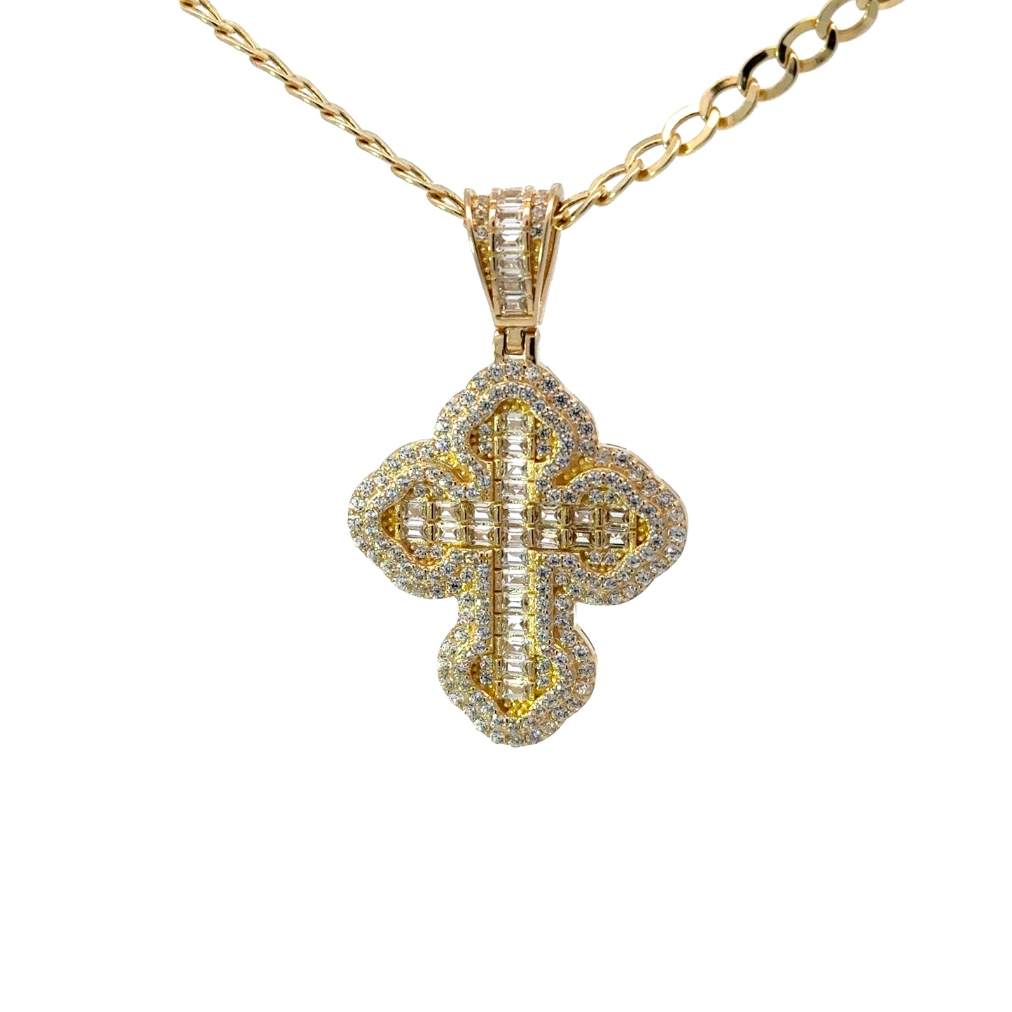 New 14K CZ Cross Pendant & Cuban Chain (3.5MM). H.J™️