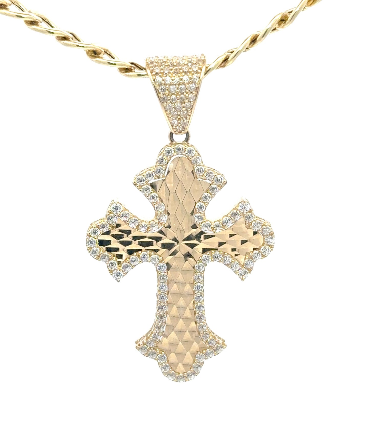 New 14K CZ Cross Pendant & Cuban  Chain H.J™️