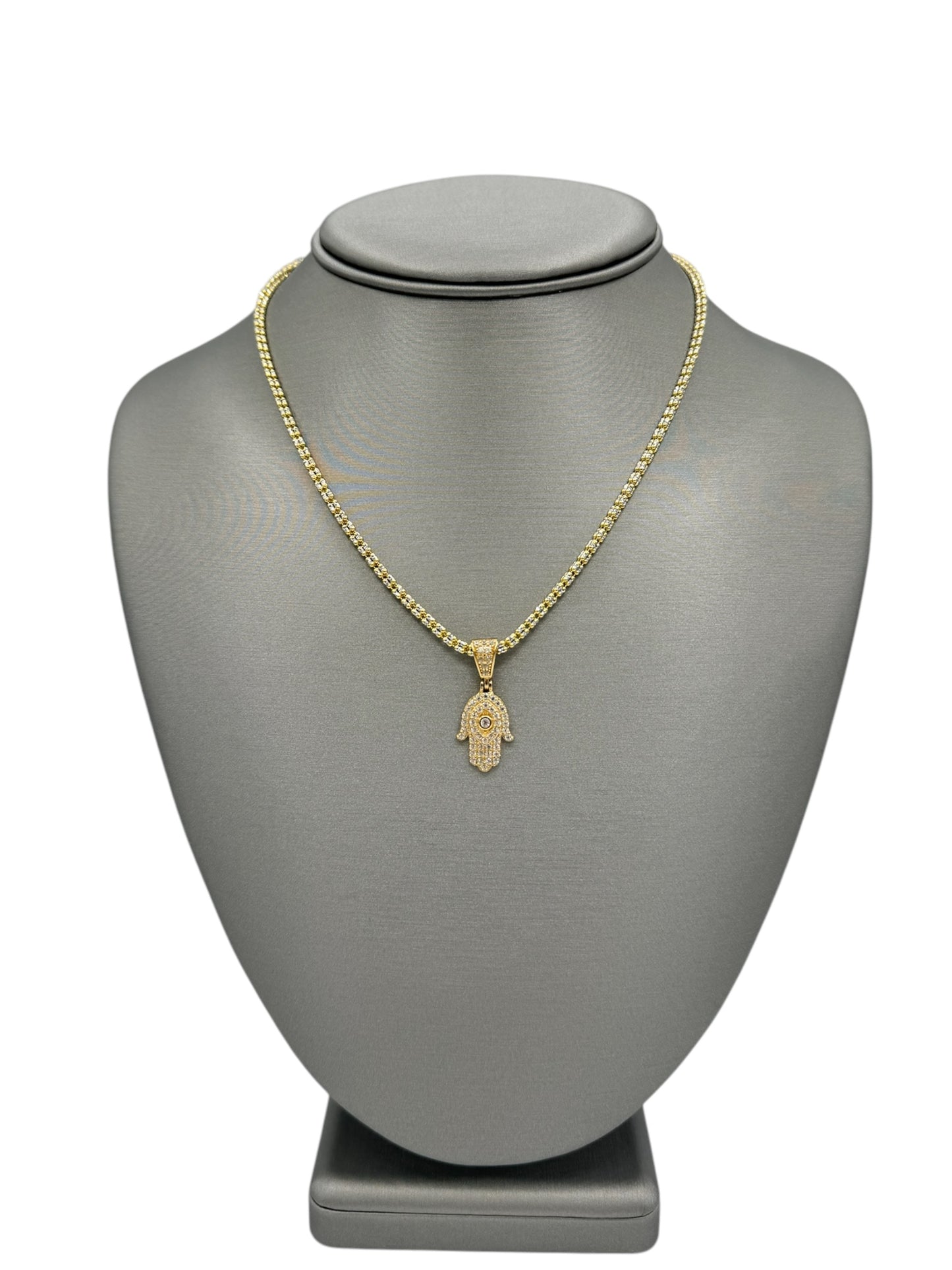 New 14K CZ Hamsa Pendant & Ice Chain H.J™️