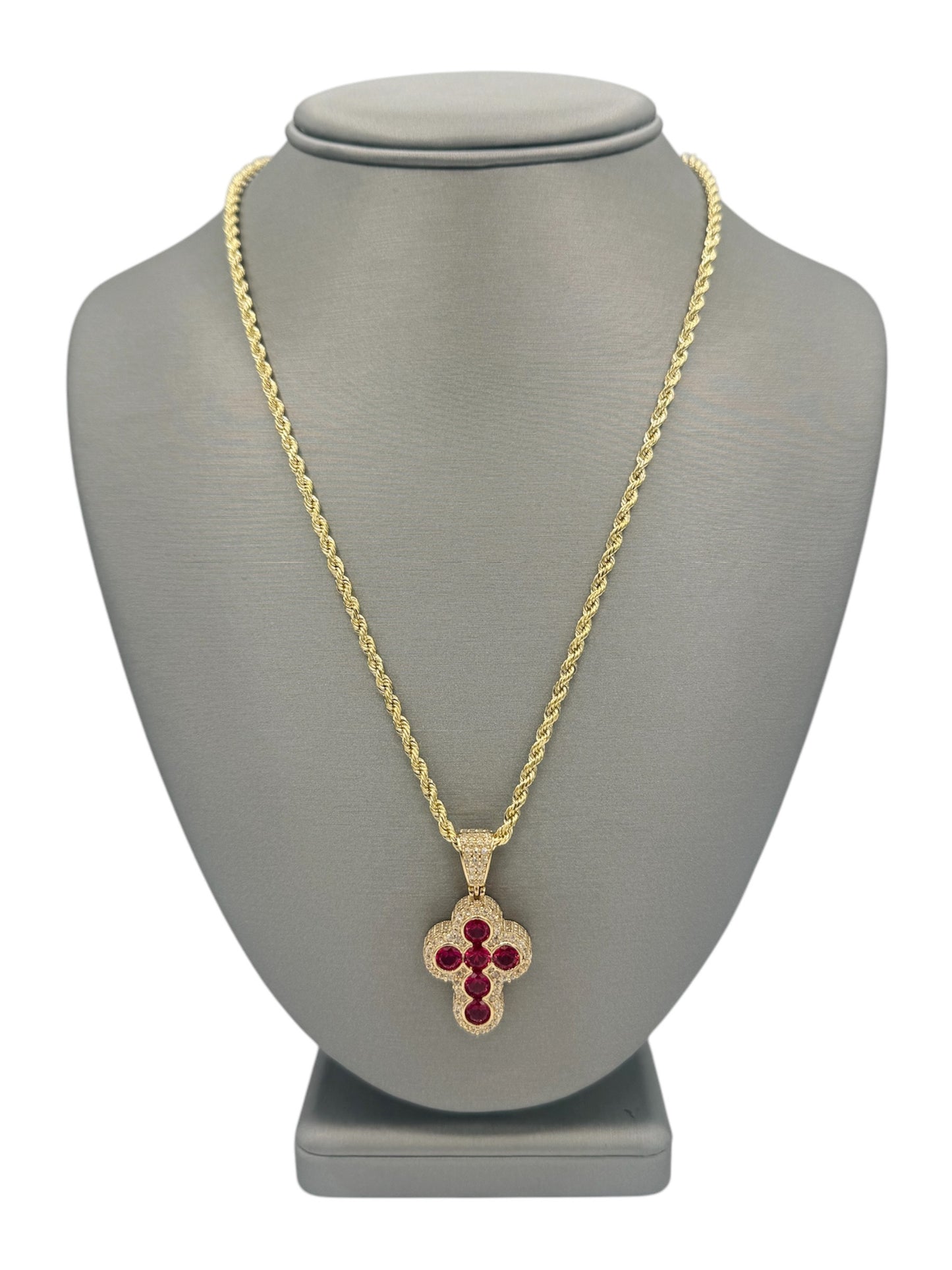 New 14K CZ Cross Pendant & Rope Chain H.J™️