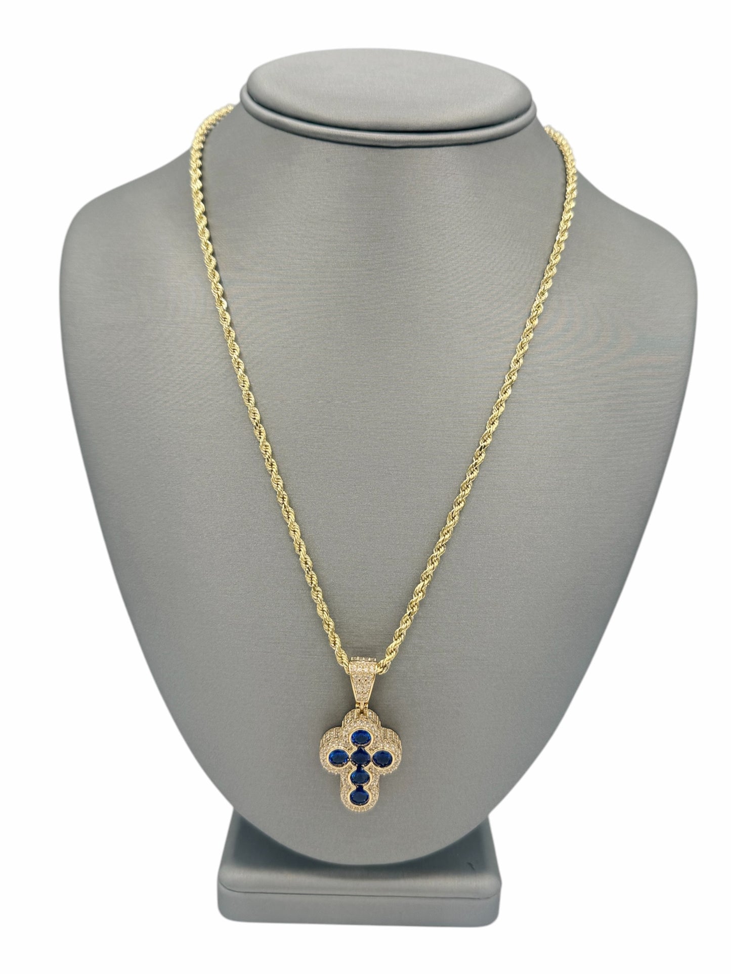 New 14K CZ Cross Pendant & Rope Chain H.J™️